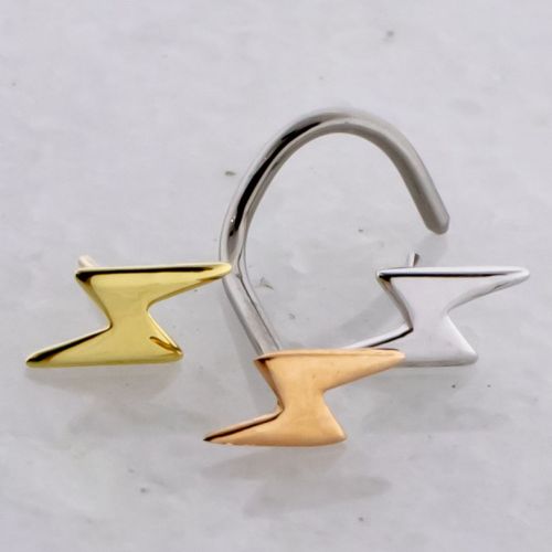 Titanium Threadless Nose Screw With 18K Gold Lightning Bolt End