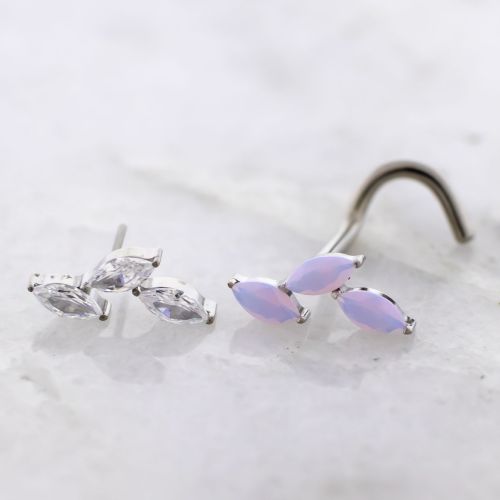 Titanium Threadless Nose Screw w/ Triple Marquise Cut Cubic Zirconia End