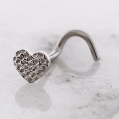 Titanium Threadless Nose Screw w/ Hammered Texture Heart End