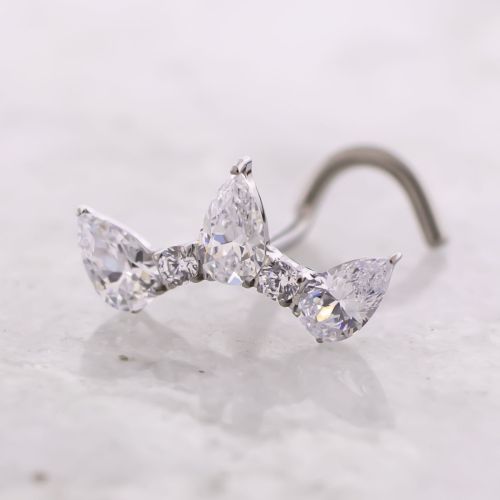 Titanium Threadless Nose Screw w/ Pear and Round Cut Cubic Zirconia End