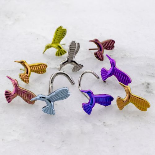 Titanium Threadless Nose Screw with Humming Bird