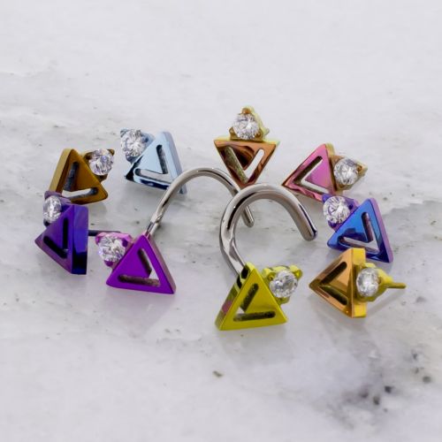 Titanium Threadless Nose Screw with Geometric Triangle CZ