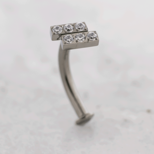 Titanium Threadless Floating Navel w/ Staggered Double Short Bar w/ CZ End