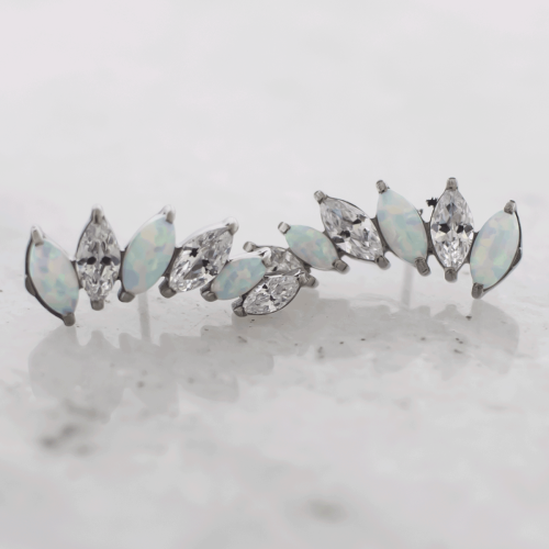 Titanium Threadless CZ and Opal Crescent Marquise End
