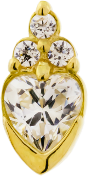 18KT GOLD THREADLESS  ATTACHMENT SET W. SACRET HEART SHAPE PREMIUM ZIRCONIA-WHITE